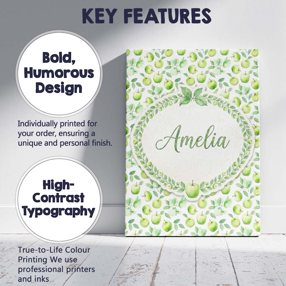 Personalised Name Soft Watercolor Green Custom  Modern Room Accent Elegant Feature Canvas Wall Art Print Decor Picture Ready to Hang