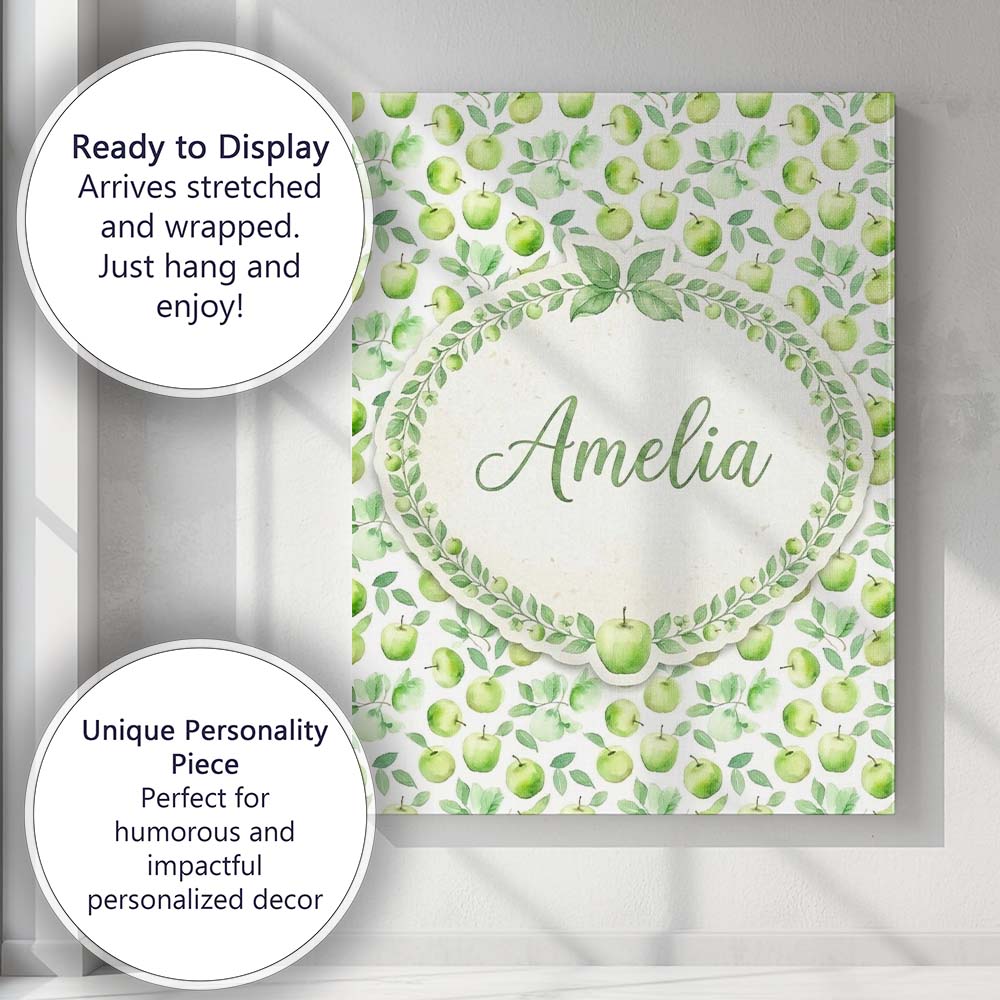 Personalised Name Soft Watercolor Green Custom  Modern Room Accent Elegant Feature Canvas Wall Art Print Decor Picture Ready to Hang