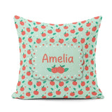 Custom Name Modern Red Apples with Leaves on Background Seamless Square Filled Cushion Throw Pillow Sofa Bed Home Decor Zip Washable UK Made