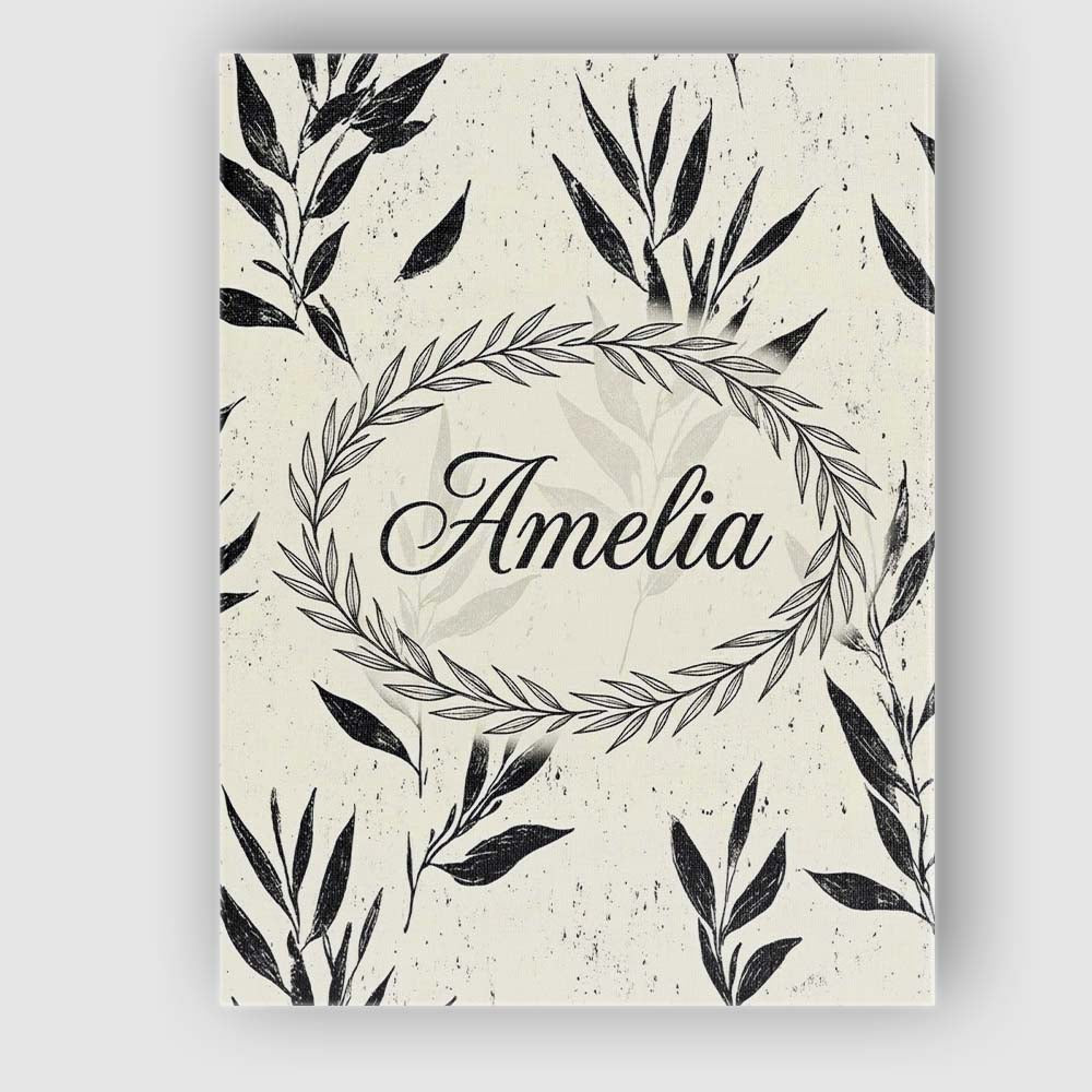 Personalised Name Minimal Botanical Leaves Black Cream Organic Custom Modern Room Accent Canvas Wall Art Print Decor Picture Ready to Hang