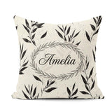 Custom Name Minimal Botanical Leaves Black Cream Organic Pattern Square Filled Cushion Throw Pillow Sofa Bed Home Decor Zip Washable UK Made