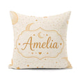 Custom Name Cute Crescent Moon Stars and Clouds Neutral Seamless Square Filled Cushion Throw Pillow Sofa Bed Home Decor Zip Washable UK Made