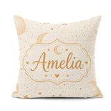 Custom Name Cute Crescent Moon Stars and Clouds Neutral Seamless Square Filled Cushion Throw Pillow Sofa Bed Home Decor Zip Washable UK Made
