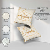 Custom Name Cute Crescent Moon Stars and Clouds Neutral Seamless Square Filled Cushion Throw Pillow Sofa Bed Home Decor Zip Washable UK Made