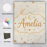 Personalised Name Cute Crescent Moon Stars Custom  Unique Gift Idea Elegant Feature Canvas Wall Art Print Decor Picture Ready to Hang