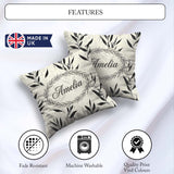 Custom Name Minimal Botanical Leaves Black Cream Organic Pattern Square Filled Cushion Throw Pillow Sofa Bed Home Decor Zip Washable UK Made