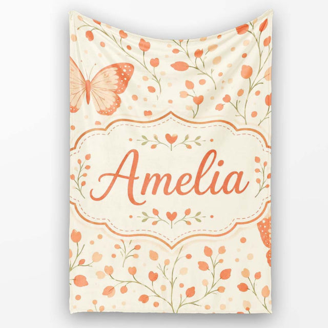 Soft Butterfly with Floral Hearts Neutral Seamless Pattern Lovely  Personalised Custom Name Super Soft Fleece Blanket Bed Sofa Throw