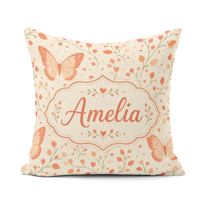 Custom Name Soft Butterfly with Floral Neutral Seamless Pattern Square Filled Cushion Throw Pillow Sofa Bed Home Decor Zip Washable UK Made