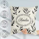 Custom Name Minimal Botanical Leaves Black Cream Organic Pattern Square Filled Cushion Throw Pillow Sofa Bed Home Decor Zip Washable UK Made