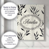 Personalised Name Minimal Botanical Leaves Black Cream Organic Custom Modern Room Accent Canvas Wall Art Print Decor Picture Ready to Hang