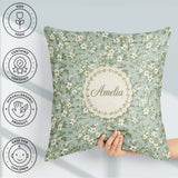 Custom Name Elegant White Branches on Soft Blue Seamless Pattern Square Filled Cushion Throw Pillow Sofa Bed Home Decor Zip Washable UK Made
