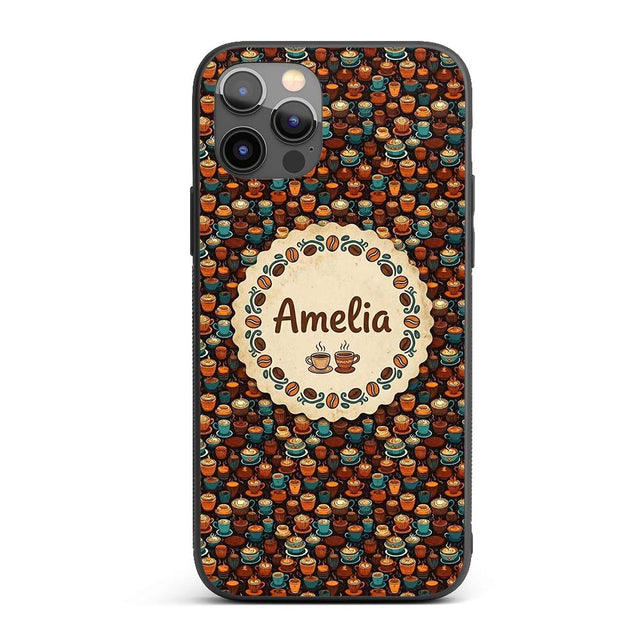 Colorful Coffee Cups and s Pattern Printed Design Custom Name Protective Phone Case Mobile Cover Durable Everyday Smartphone Shock Resistant