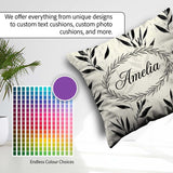 Custom Name Minimal Botanical Leaves Black Cream Organic Pattern Square Filled Cushion Throw Pillow Sofa Bed Home Decor Zip Washable UK Made