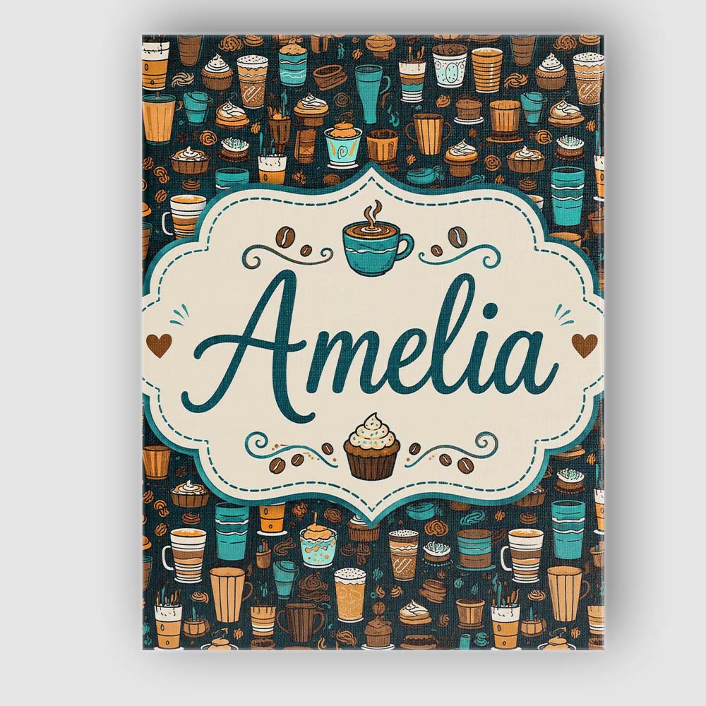 Personalised Name Coffee Shop Drinks Custom Premium Decorative Design Modern Room Accent Canvas Wall Art Print Decor Picture Ready to Hang