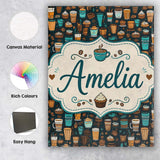 Personalised Name Coffee Shop Drinks Custom Premium Decorative Design Modern Room Accent Canvas Wall Art Print Decor Picture Ready to Hang