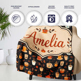 Cute Coffee Cups with Leaves and Steam Cozy Seamless Pattern Lovely  Personalised Custom Name Super Soft Fleece Blanket Bed Sofa Throw
