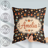 Custom Name Cups with Leaves and Steam Cozy Seamless Pattern Square Filled Cushion Throw Pillow Sofa Bed Home Decor Zip Washable UK Made