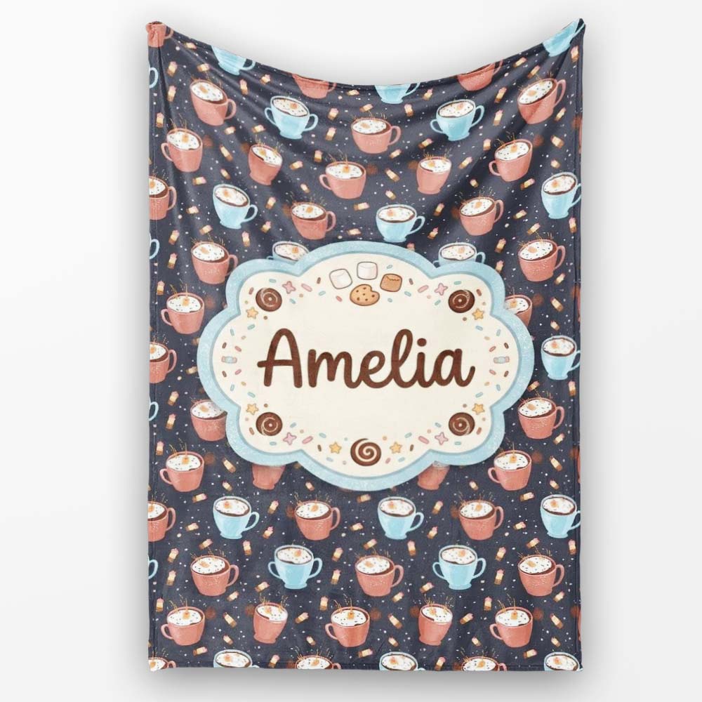 Hot Chocolate s with Marshmallows and Sprinkles Seamless Pattern  Personalised Custom Name Super Soft Fleece Blanket Bed Sofa Throw