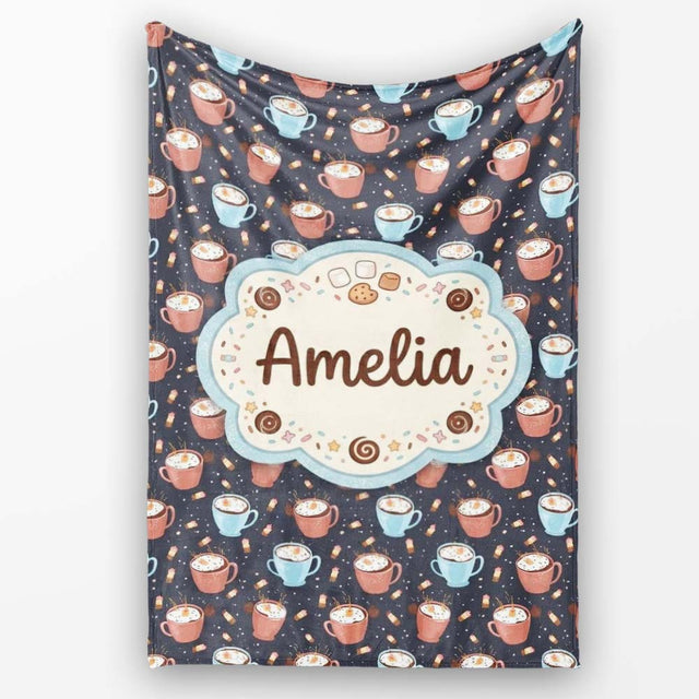 Hot Chocolate s with Marshmallows and Sprinkles Seamless Pattern  Personalised Custom Name Super Soft Fleece Blanket Bed Sofa Throw