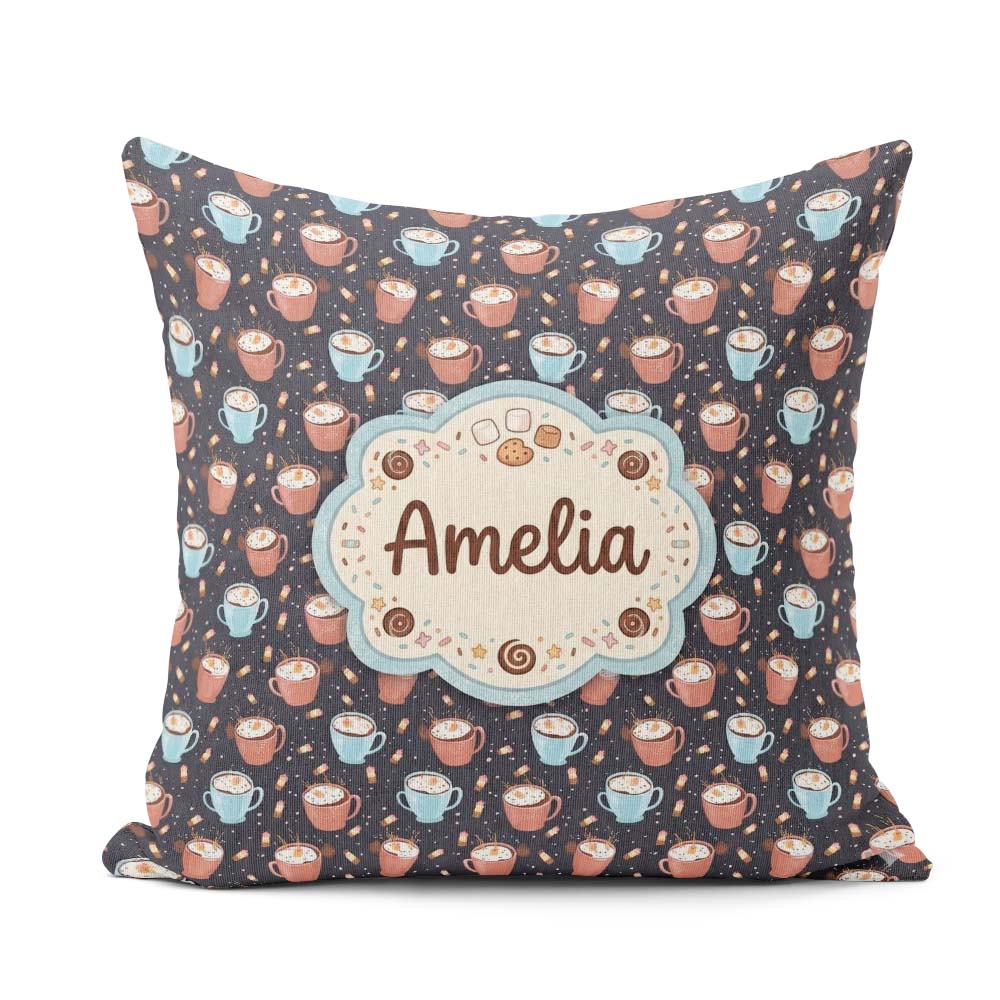 Custom Name Hot Chocolate s with and Sprinkles Seamless Pattern Square Filled Cushion Throw Pillow Sofa Bed Home Decor Zip Washable UK Made