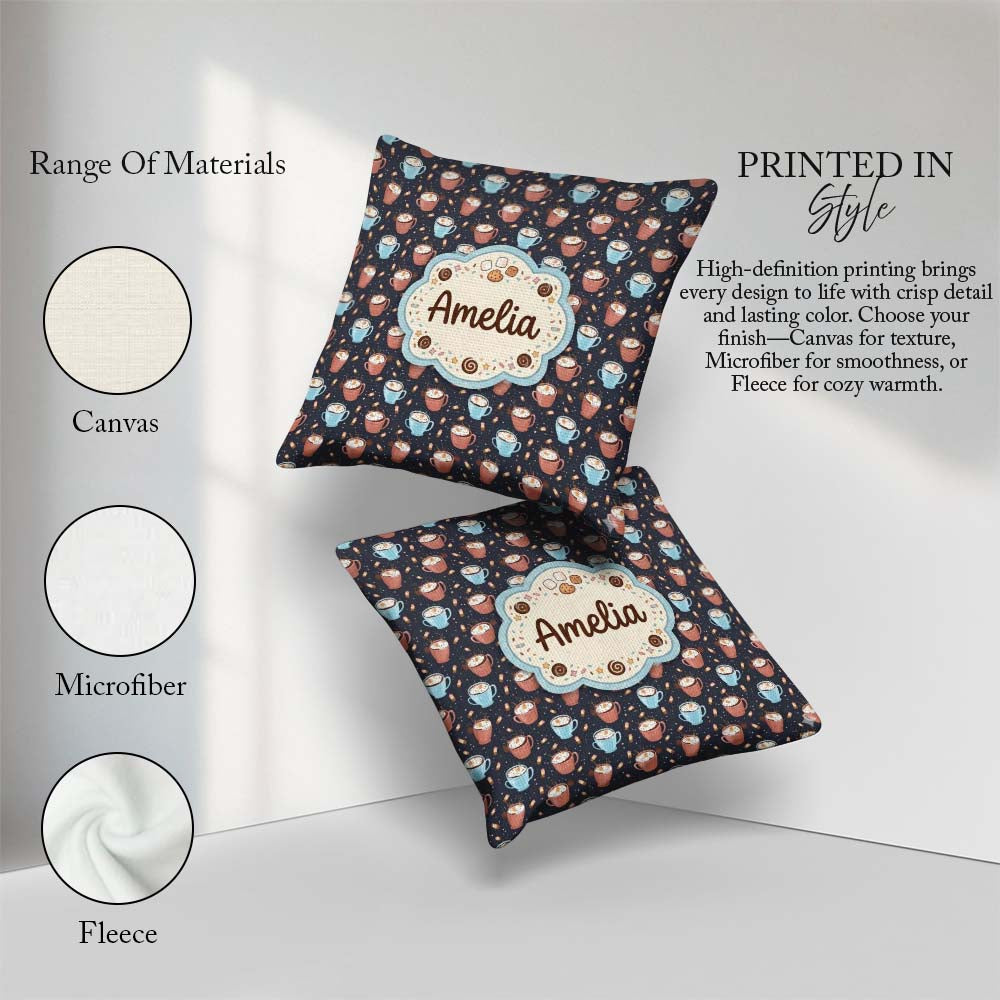 Custom Name Hot Chocolate s with and Sprinkles Seamless Pattern Square Filled Cushion Throw Pillow Sofa Bed Home Decor Zip Washable UK Made