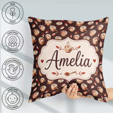 Custom Name Warm Cups with Cinnamon and Leaves Seamless Pattern Square Filled Cushion Throw Pillow Sofa Bed Home Decor Zip Washable UK Made