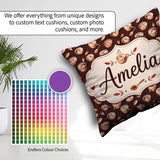 Custom Name Warm Cups with Cinnamon and Leaves Seamless Pattern Square Filled Cushion Throw Pillow Sofa Bed Home Decor Zip Washable UK Made
