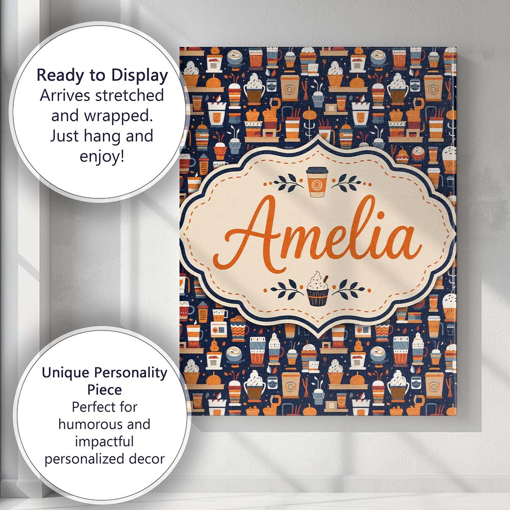 Personalised Name Coffee Shop Equipment Custom  Modern Room Accent Elegant Feature Canvas Wall Art Print Decor Picture Ready to Hang