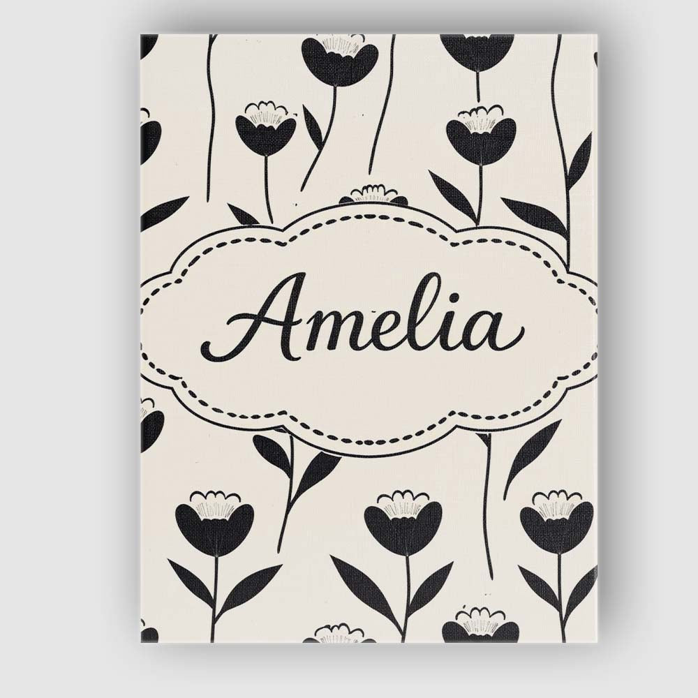Personalised Name Scandinavian Floral Stems Black Cream Simple Custom Modern Room Accent Canvas Wall Art Print Decor Picture Ready to Hang