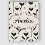 Personalised Name Scandinavian Floral Stems Black Cream Simple Custom Modern Room Accent Canvas Wall Art Print Decor Picture Ready to Hang
