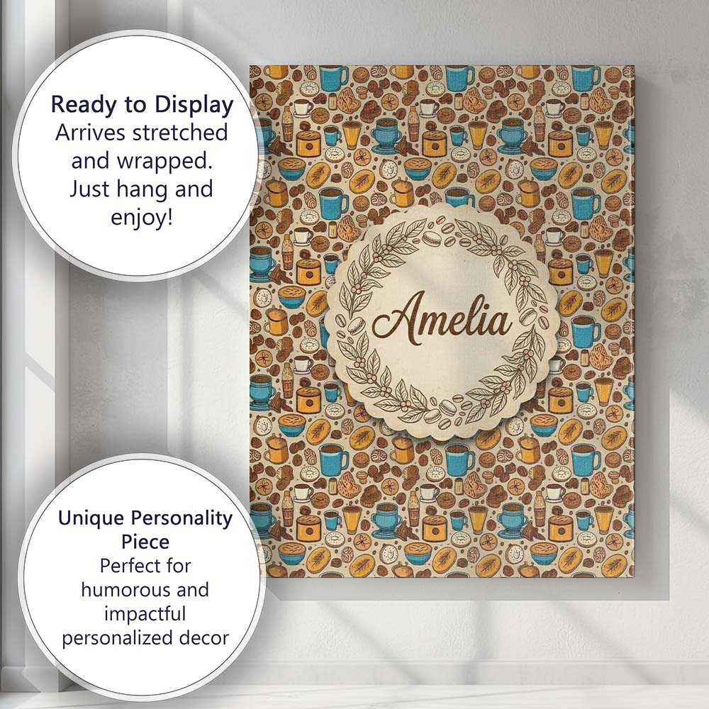 Personalised Name Bakery Coffee and Pastries Custom Bespoke  Contemporary Display Canvas Wall Art Print Decor Picture Ready to Hang