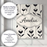 Personalised Name Scandinavian Floral Stems Black Cream Simple Custom Modern Room Accent Canvas Wall Art Print Decor Picture Ready to Hang
