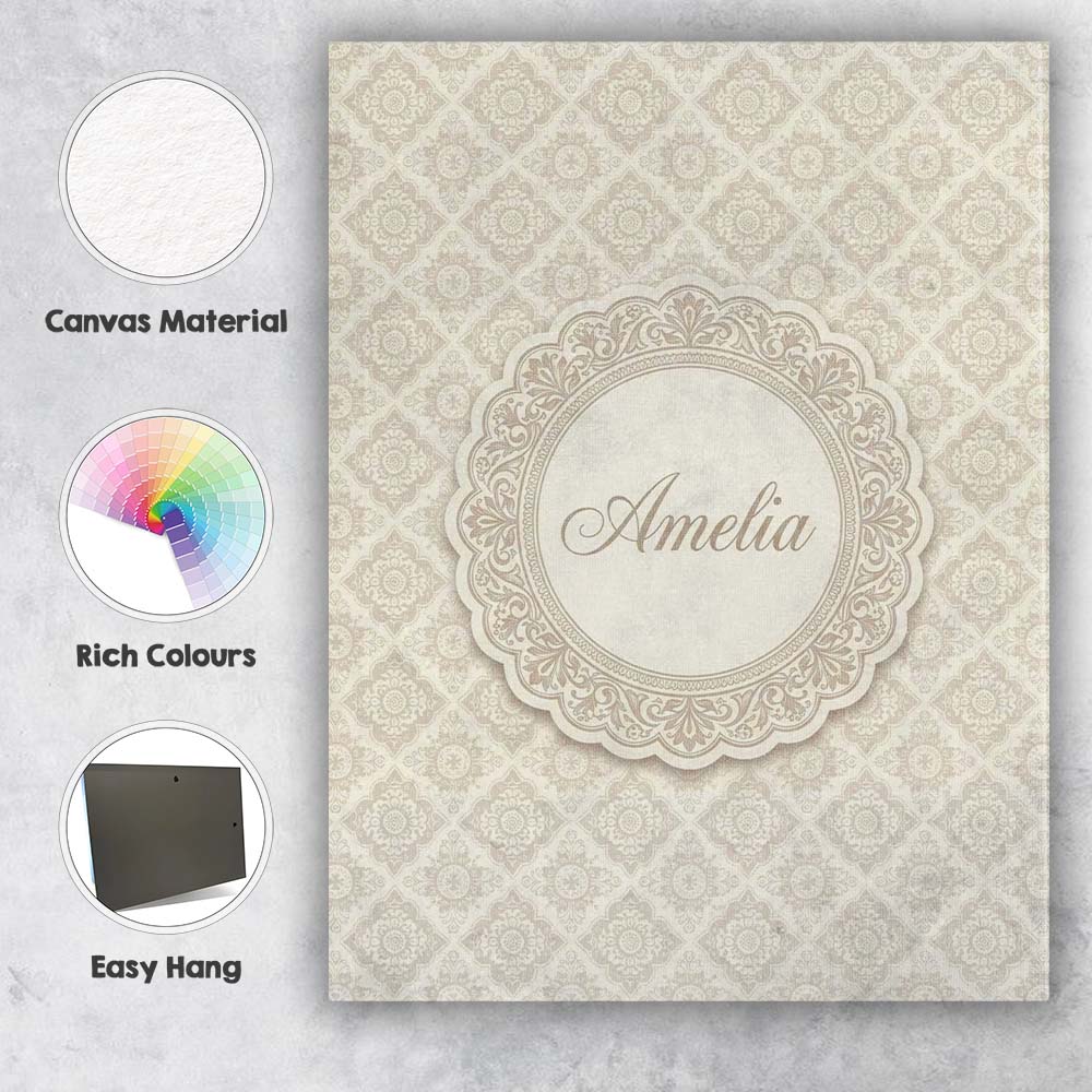 Personalised Name Elegant Beige Damask Custom  Unique Gift Idea Modern Room Accent Canvas Wall Art Print Decor Picture Ready to Hang