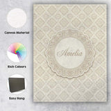 Personalised Name Elegant Beige Damask Custom  Unique Gift Idea Modern Room Accent Canvas Wall Art Print Decor Picture Ready to Hang