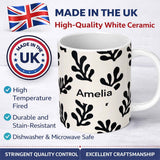 Personalized Custom Name Topographic Contour Lines Black Cream Abstract Landscape Pattern 11oz Ceramic Coffee Tea Mug White Large Handle