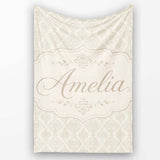 Classic Ornamental Teardrop Damask Beige Seamless Pattern Lovely  Personalised Custom Name Super Soft Fleece Blanket Bed Sofa Throw