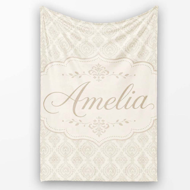 Classic Ornamental Teardrop Damask Beige Seamless Pattern Lovely  Personalised Custom Name Super Soft Fleece Blanket Bed Sofa Throw