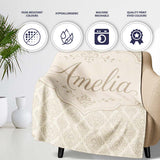 Classic Ornamental Teardrop Damask Beige Seamless Pattern Lovely  Personalised Custom Name Super Soft Fleece Blanket Bed Sofa Throw
