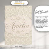 Classic Ornamental Teardrop Damask Beige Seamless Pattern Lovely  Personalised Custom Name Super Soft Fleece Blanket Bed Sofa Throw