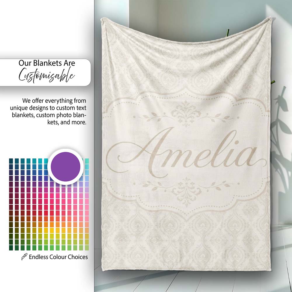 Classic Ornamental Teardrop Damask Beige Seamless Pattern Lovely  Personalised Custom Name Super Soft Fleece Blanket Bed Sofa Throw