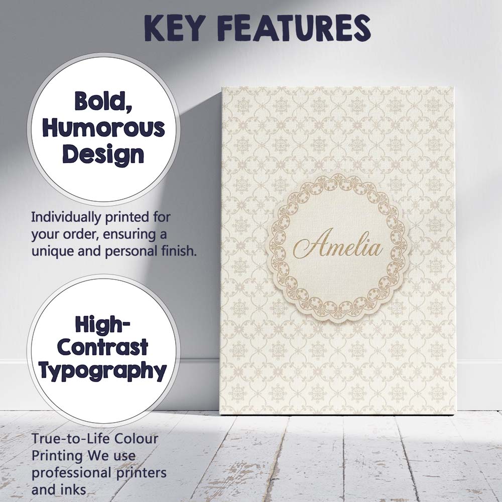 Personalised Name Soft Beige Geometric Custom  Modern Room Accent Elegant Feature Canvas Wall Art Print Decor Picture Ready to Hang
