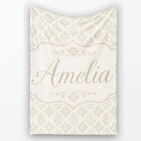 Vintage Inspired Floral Scroll Neutral Seamless Pattern Lovely  Personalised Custom Name Super Soft Fleece Blanket Bed Sofa Throw