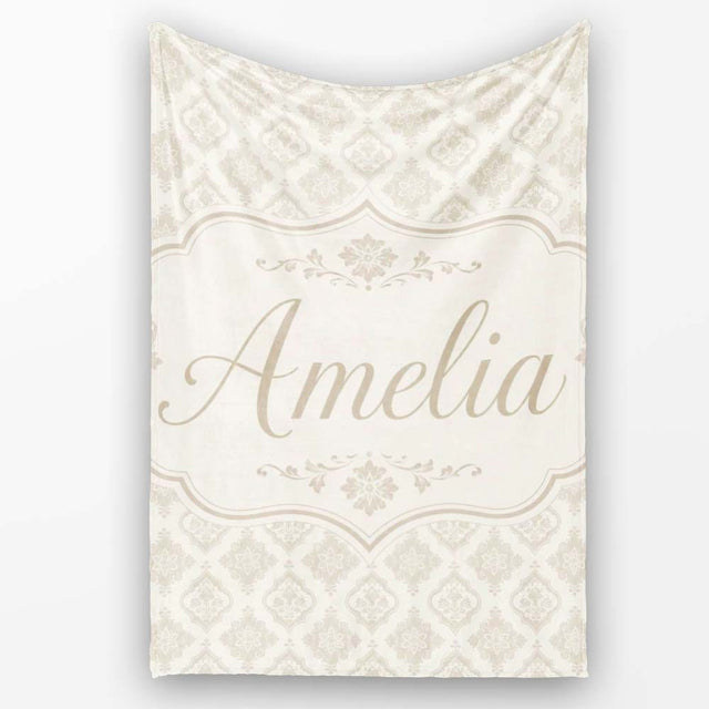 Vintage Inspired Floral Scroll Neutral Seamless Pattern Lovely  Personalised Custom Name Super Soft Fleece Blanket Bed Sofa Throw