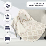 Vintage Inspired Floral Scroll Neutral Seamless Pattern Lovely  Personalised Custom Name Super Soft Fleece Blanket Bed Sofa Throw
