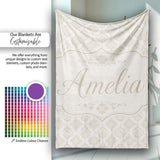 Vintage Inspired Floral Scroll Neutral Seamless Pattern Lovely  Personalised Custom Name Super Soft Fleece Blanket Bed Sofa Throw