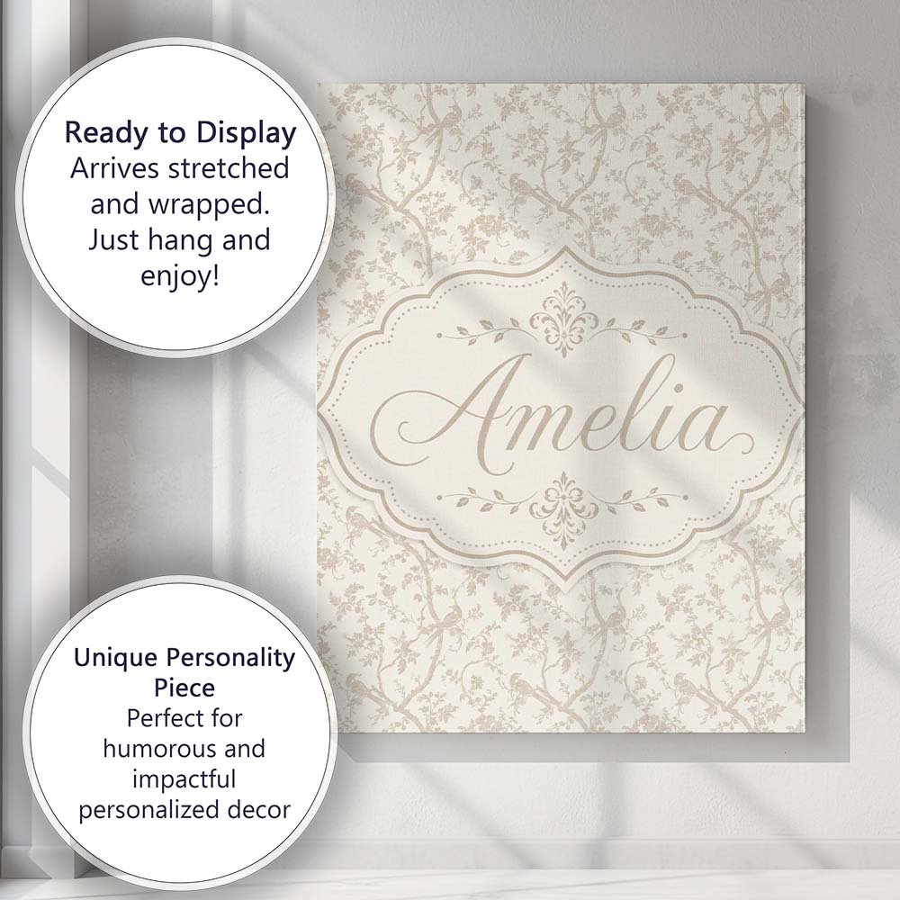 Personalised Name Elegant Birds and Branches Custom Bespoke  Contemporary Display Canvas Wall Art Print Decor Picture Ready to Hang