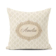 Custom Name Classic Beige Ornamental Damask Motif Pattern Lovely Square Filled Cushion Throw Pillow Sofa Bed Home Decor Zip Washable UK Made