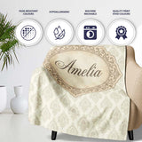 Classic Beige Ornamental Damask Motif Seamless Pattern Lovely  Personalised Custom Name Super Soft Fleece Blanket Bed Sofa Throw