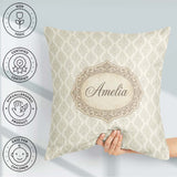 Custom Name Classic Beige Ornamental Damask Motif Pattern Lovely Square Filled Cushion Throw Pillow Sofa Bed Home Decor Zip Washable UK Made
