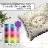 Custom Name Classic Beige Ornamental Damask Motif Pattern Lovely Square Filled Cushion Throw Pillow Sofa Bed Home Decor Zip Washable UK Made